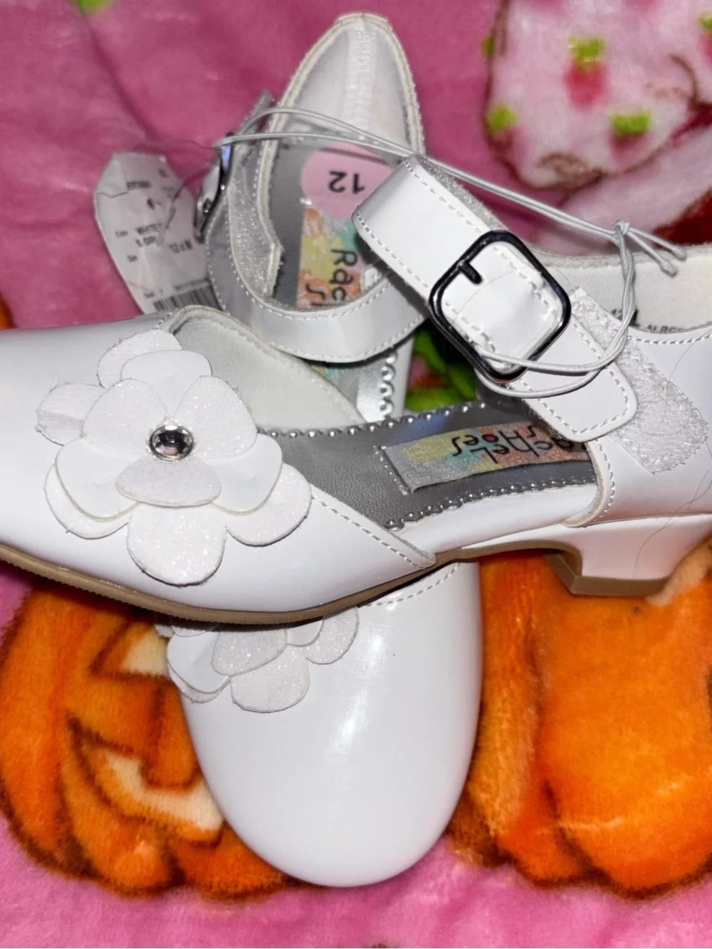 Rachel Shoes White Flower Strap Girls Dress Flats